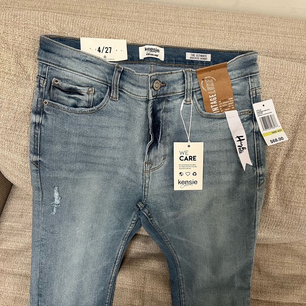 Kensie Blue Slim Straight Jeans with Soft Worn-In Look